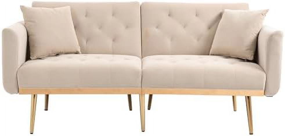 Peach Velvet Loveseat with 7 Gold Metal Legs C68552