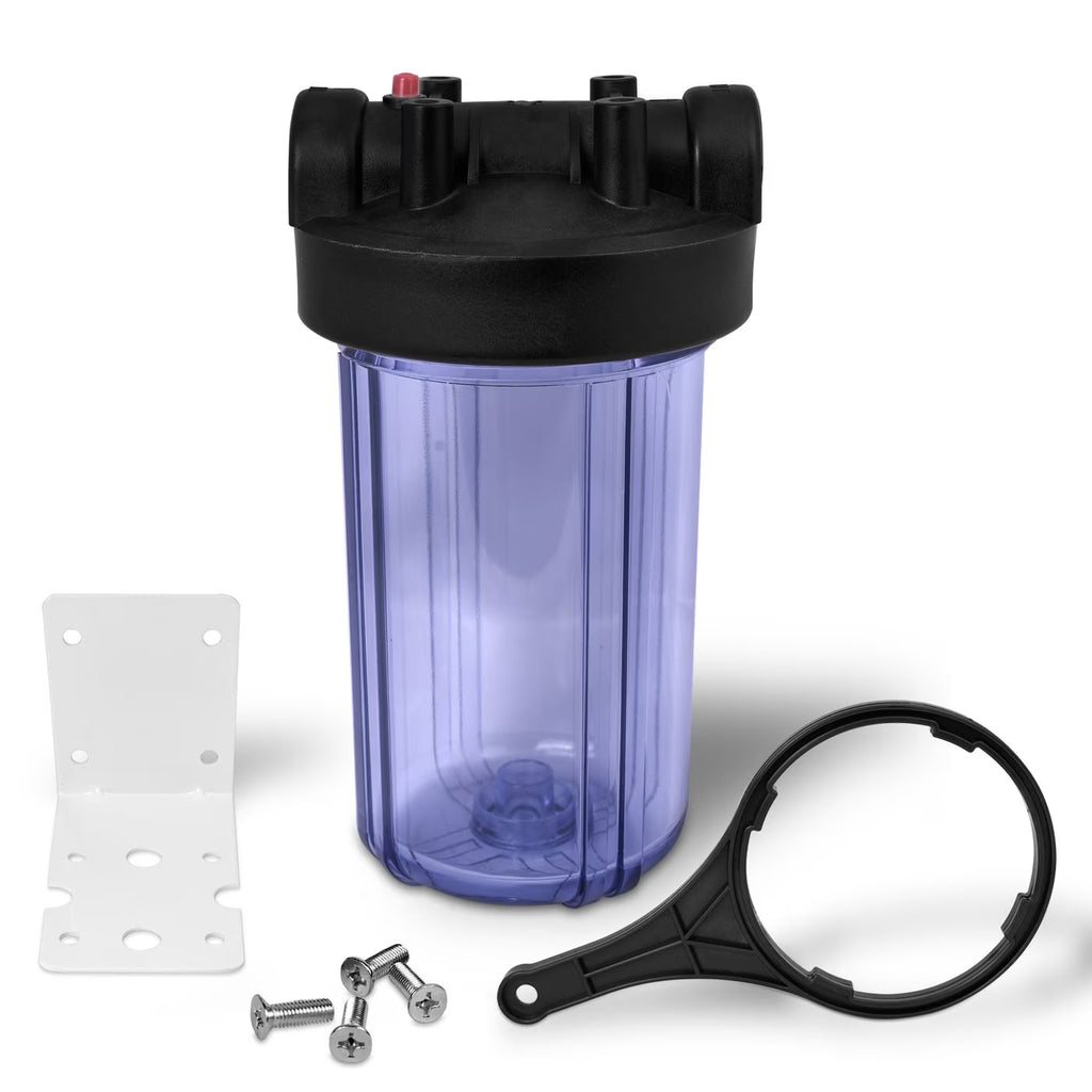 10" Transparent Blue Housing for Whole House Water Filtration System, 1 Brass Port Y277