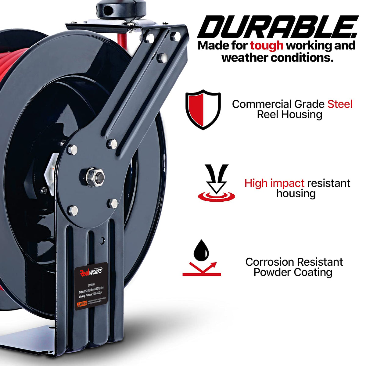 3/8" x 50' Heavy Duty Industrial Air Hose Reel N30923