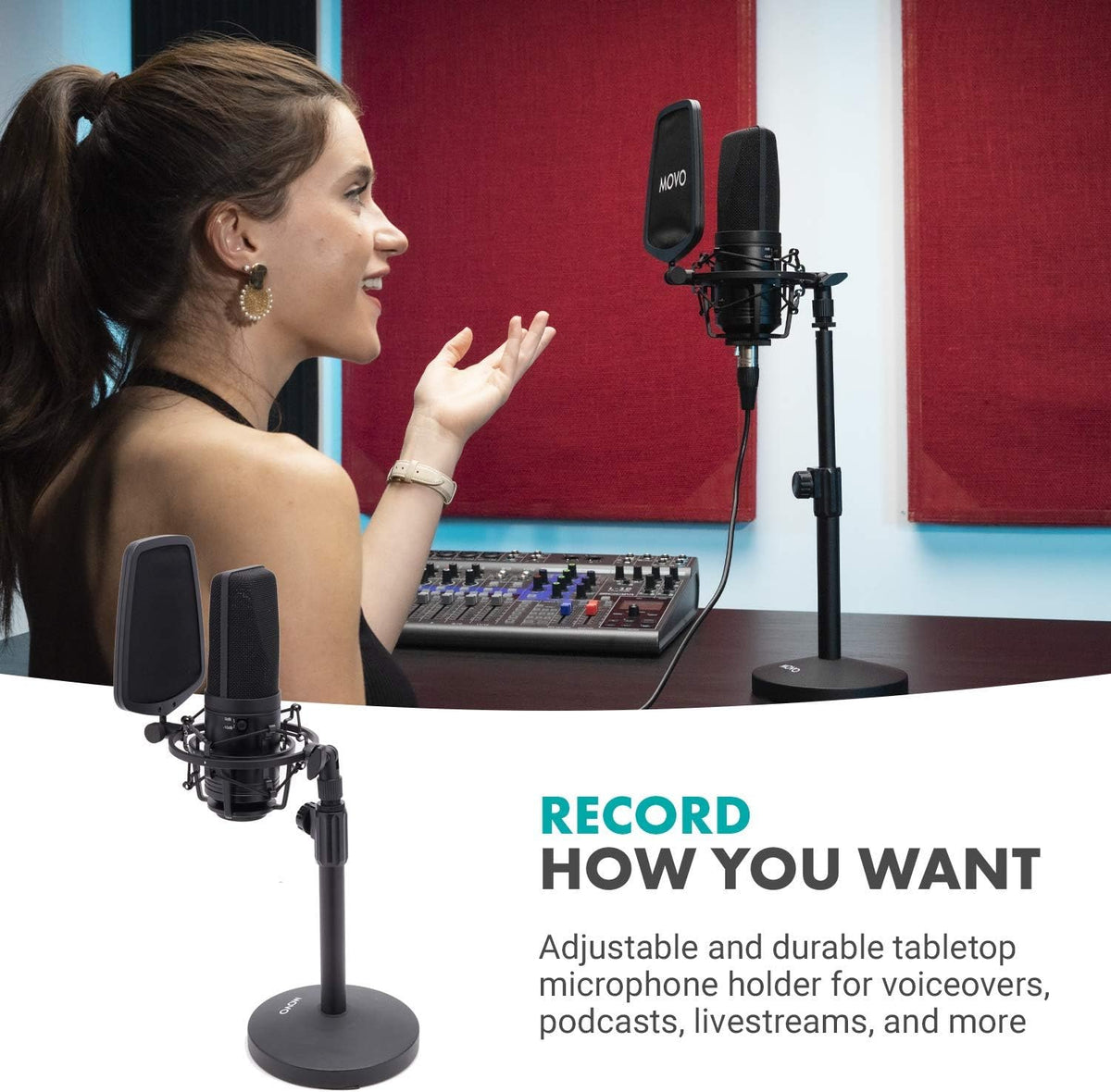 Large Diaphragm Multi-Pattern Studio Condenser Microphone with Shock Mount, Pop Filter, XLR Cable and Tabletop Mic Stand M79415