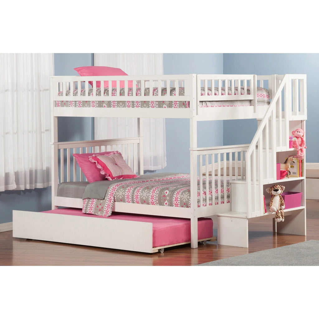 White Full over Full Bunk Bed with Twin Trundle V737
