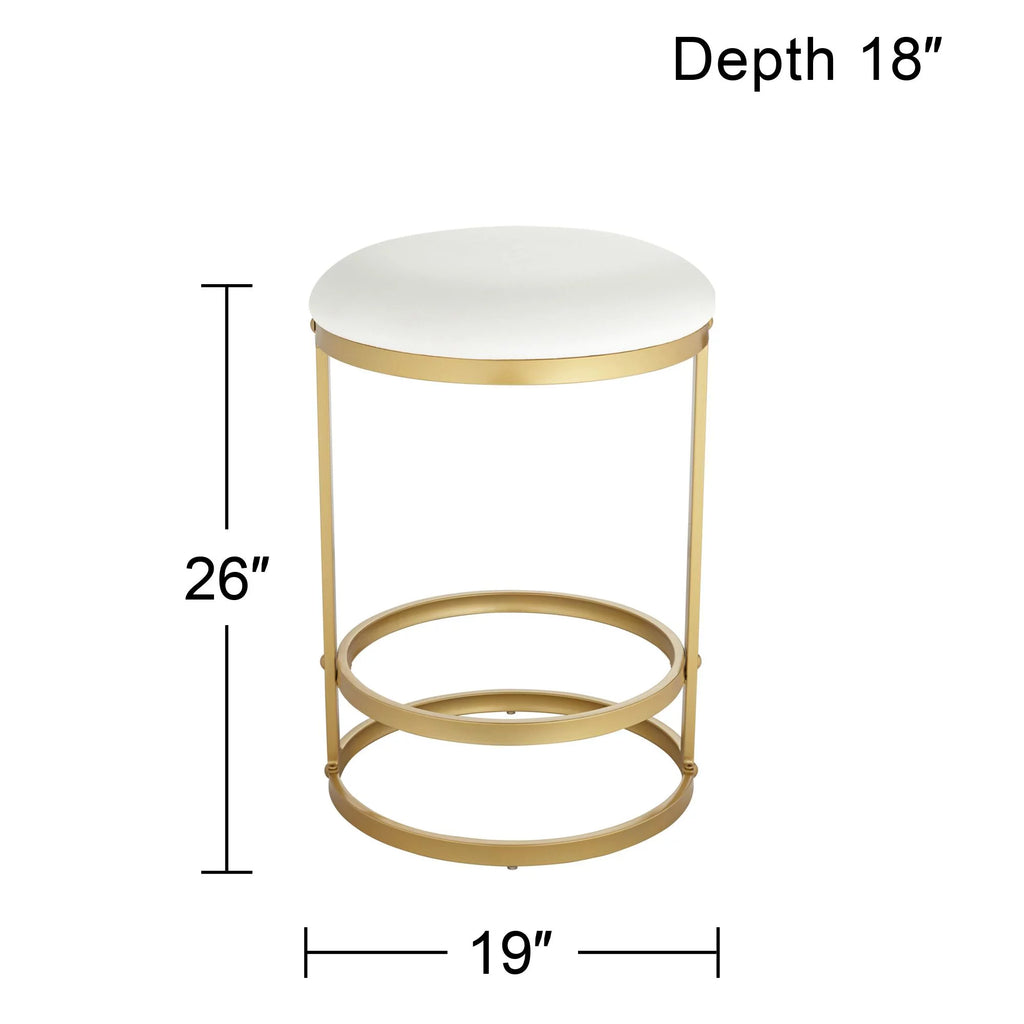 Gold Metal Bar Stool 26" High White Fabric Round Cushion with Footrest A69144
