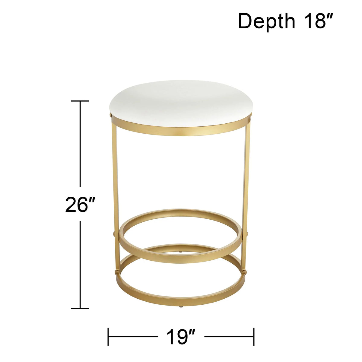 Gold Metal Bar Stool 26" High White Fabric Round Cushion with Footrest A69144