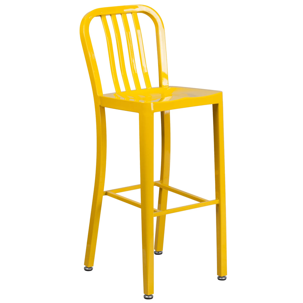 24" Round Yellow Metal Indoor-Outdoor Bar Table Set with 2 Stools D230193