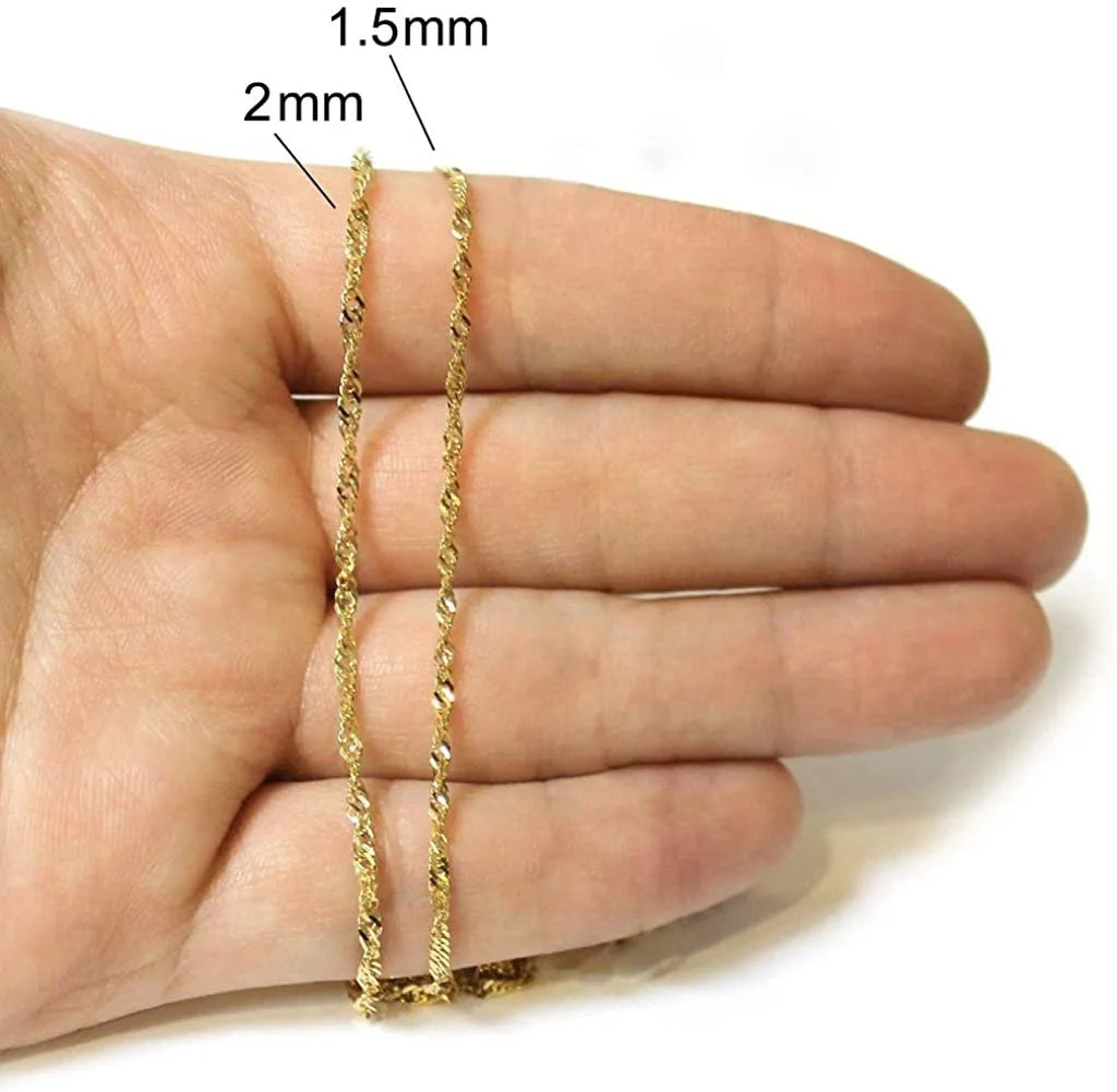 16 Inch 14K Yellow Gold 1.5mm Singapore Pendant Chain Necklace R821793