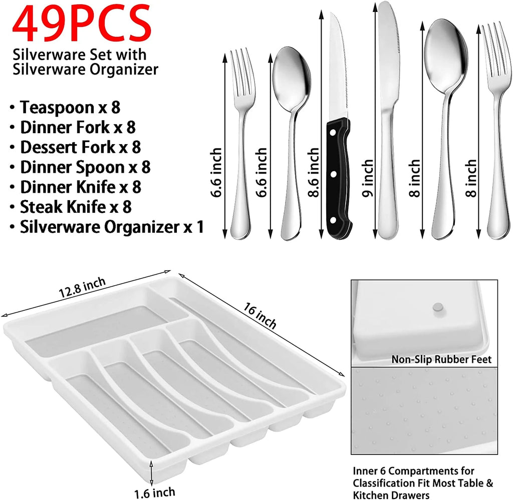 49-Piece Stainless Steel Silverware Set with Organizer M430
