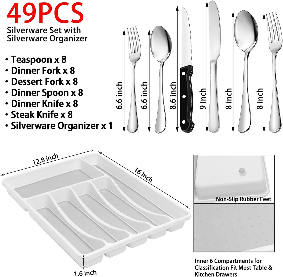 49-Piece Stainless Steel Silverware Set with Organizer M430