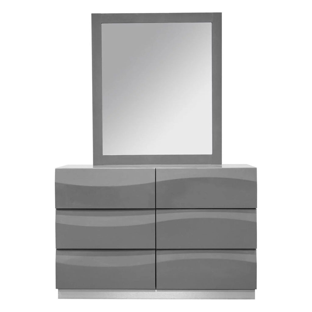 Gray High Gloss Poplar Wood Dresser and Mirror Set Q3036