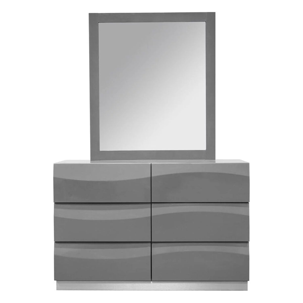 Gray High Gloss Poplar Wood Dresser and Mirror Set Q3036