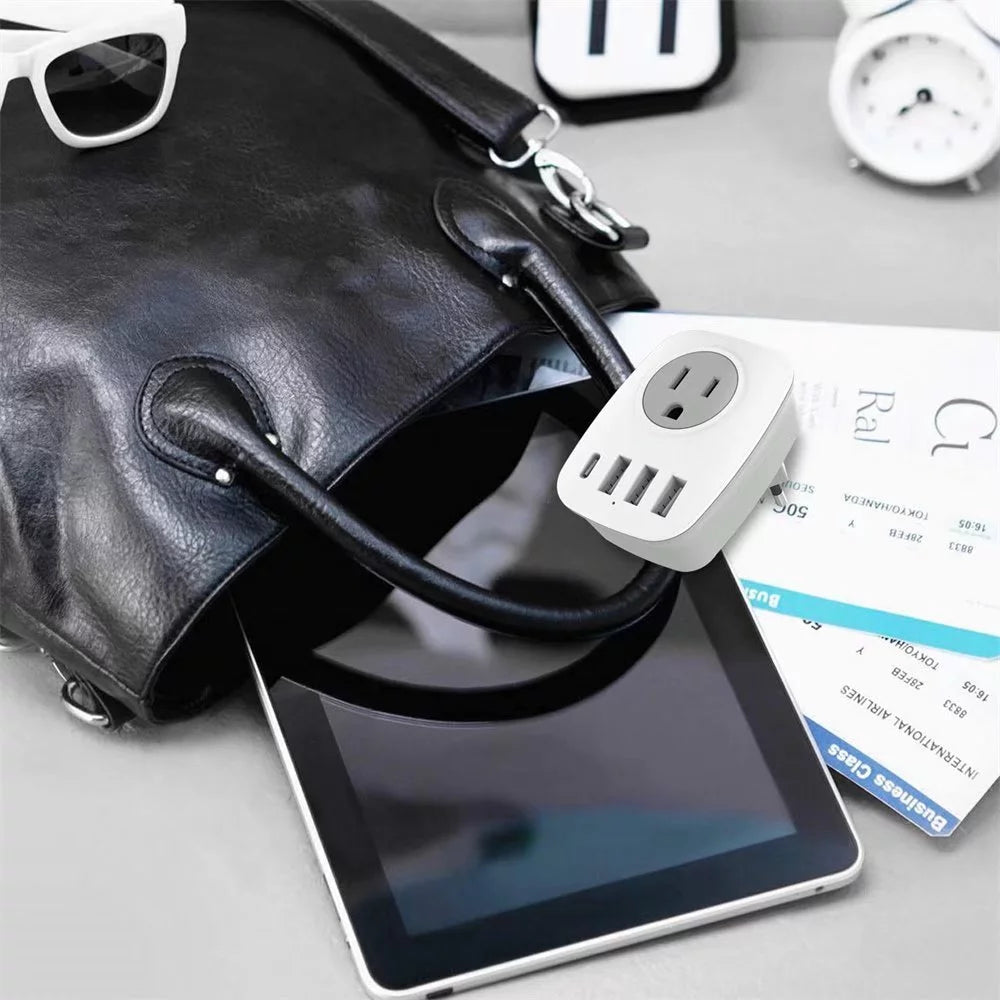 European Travel Plug Adapter with 1 USB C, 2 Outlets and 3 USB Ports, 2 Pack Q310