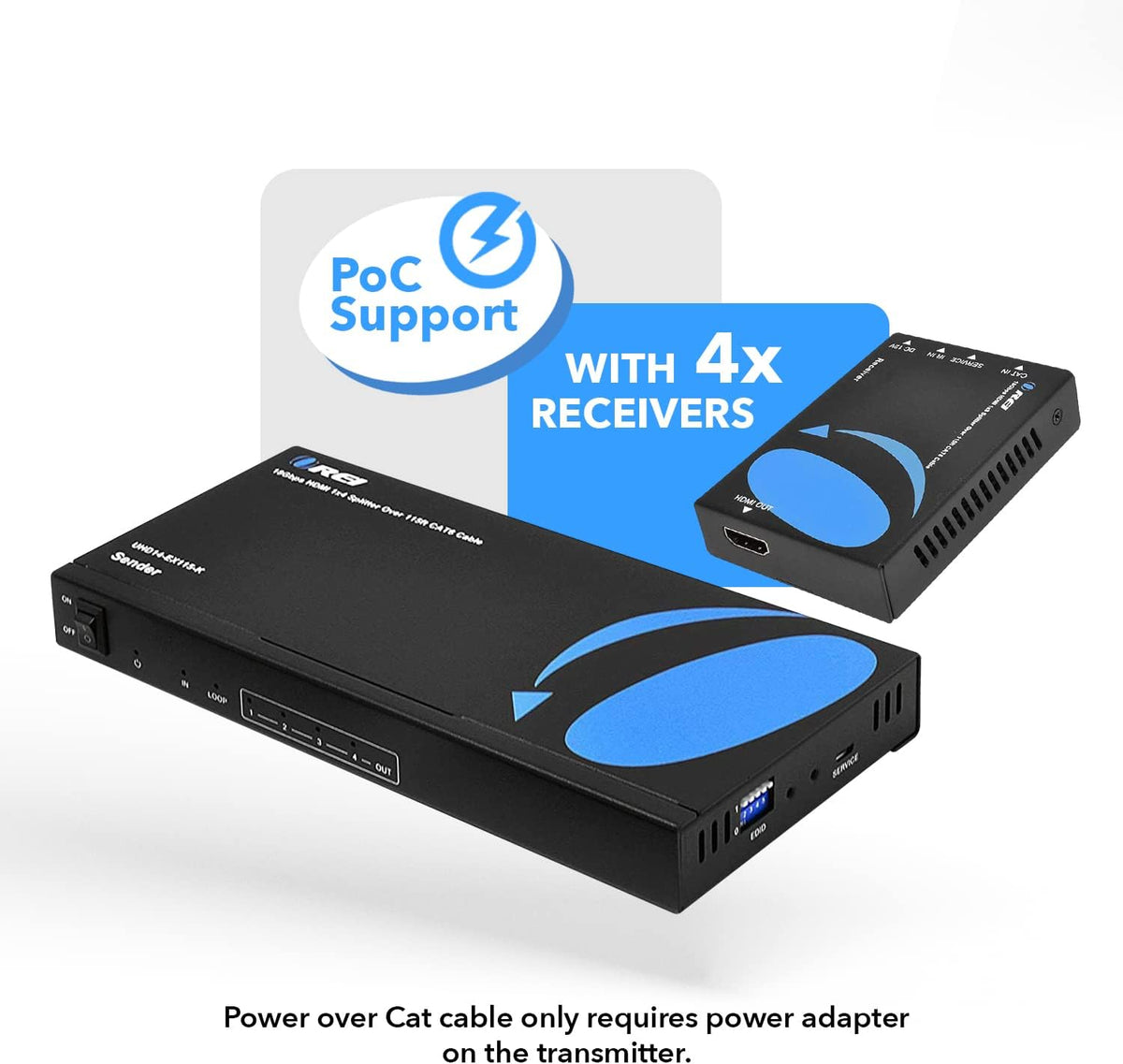 1x4 HDMI Extender Splitter 4K over Single Cable CAT6/7 4K@60Hz HDCP 2.2 with IR Remote EDID Management S3906