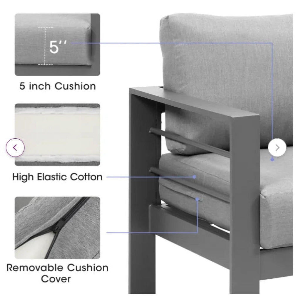 Grey Aluminum Corner Sectional Sofa with Dark Grey Cushions Y676761
