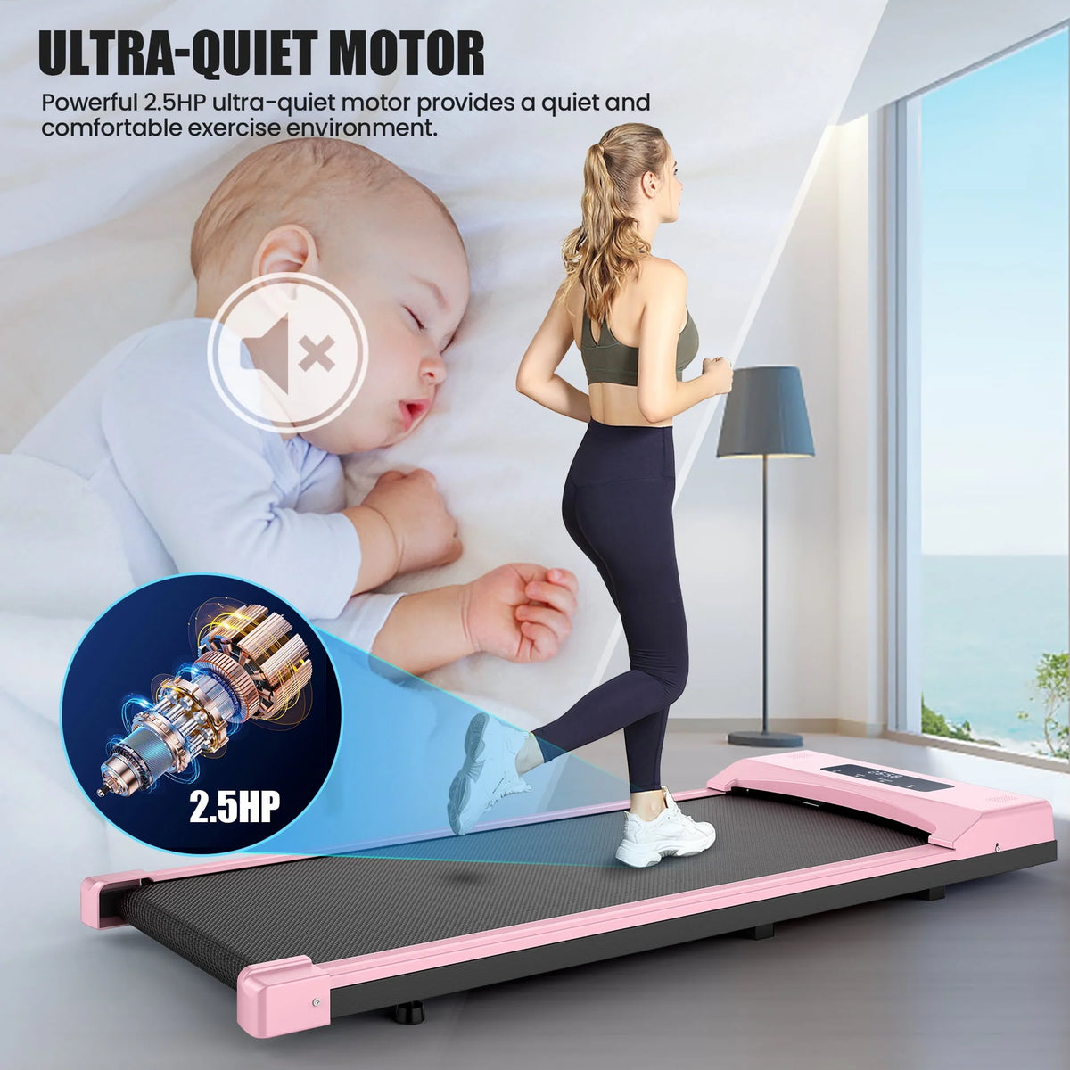 2.5Hp Portable Walking Pad with LED Display and Remote Control O37160