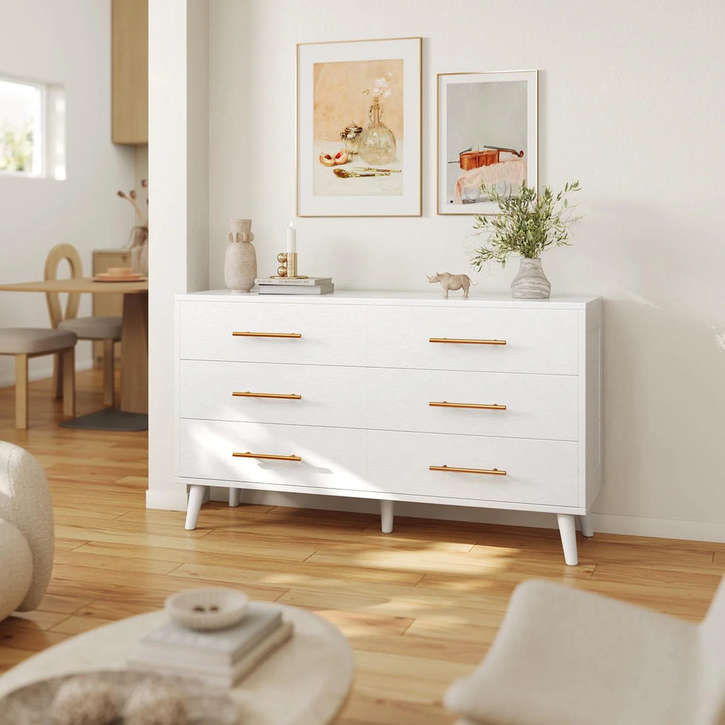 White 6 Drawer Wood Dresser C37222