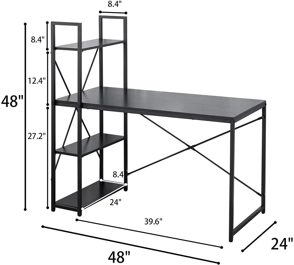 48" Computer Desk with Storage Shelves Black S372
