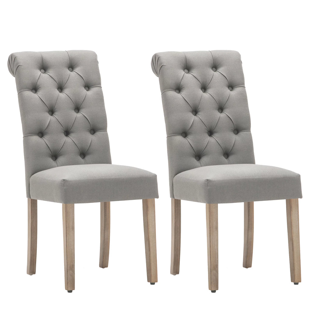 Grey Linen Fabric Tufted Dining Chair Set of 2 T84657