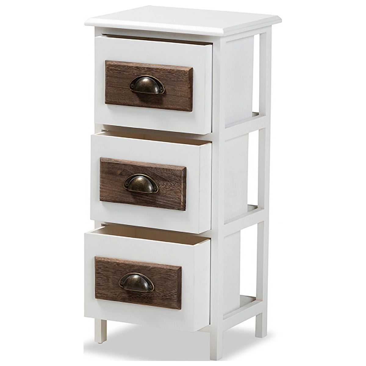 White Walnut Brown Wood 3 Drawer Storage Unit C6860