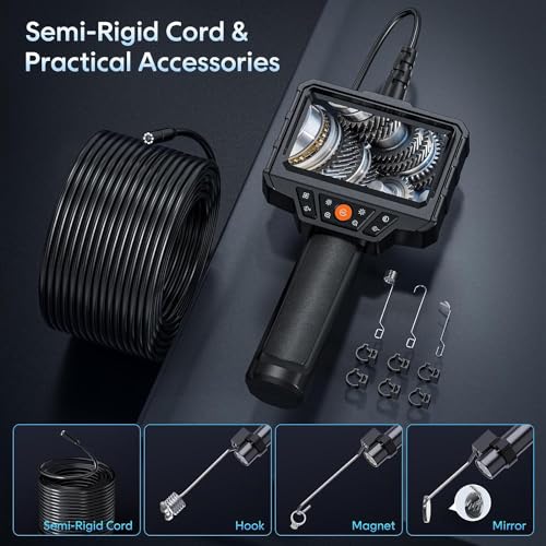 Handheld Borescope 4.3'' HD 1080P Endoscope with 50ft Semi-Rigid Cable X9919