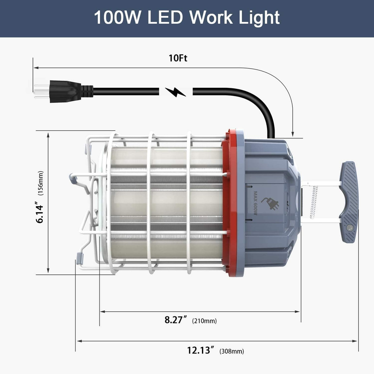 100W LED Construction Light with Hook, Plug and ON/OFF V94341