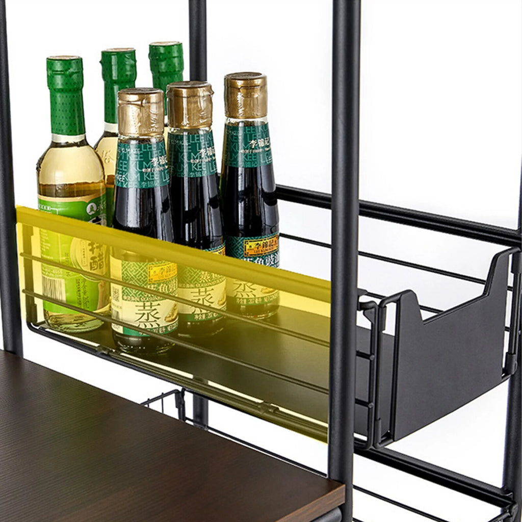 Black Kitchen Storage Rack with Push-Pull Drawer W56671