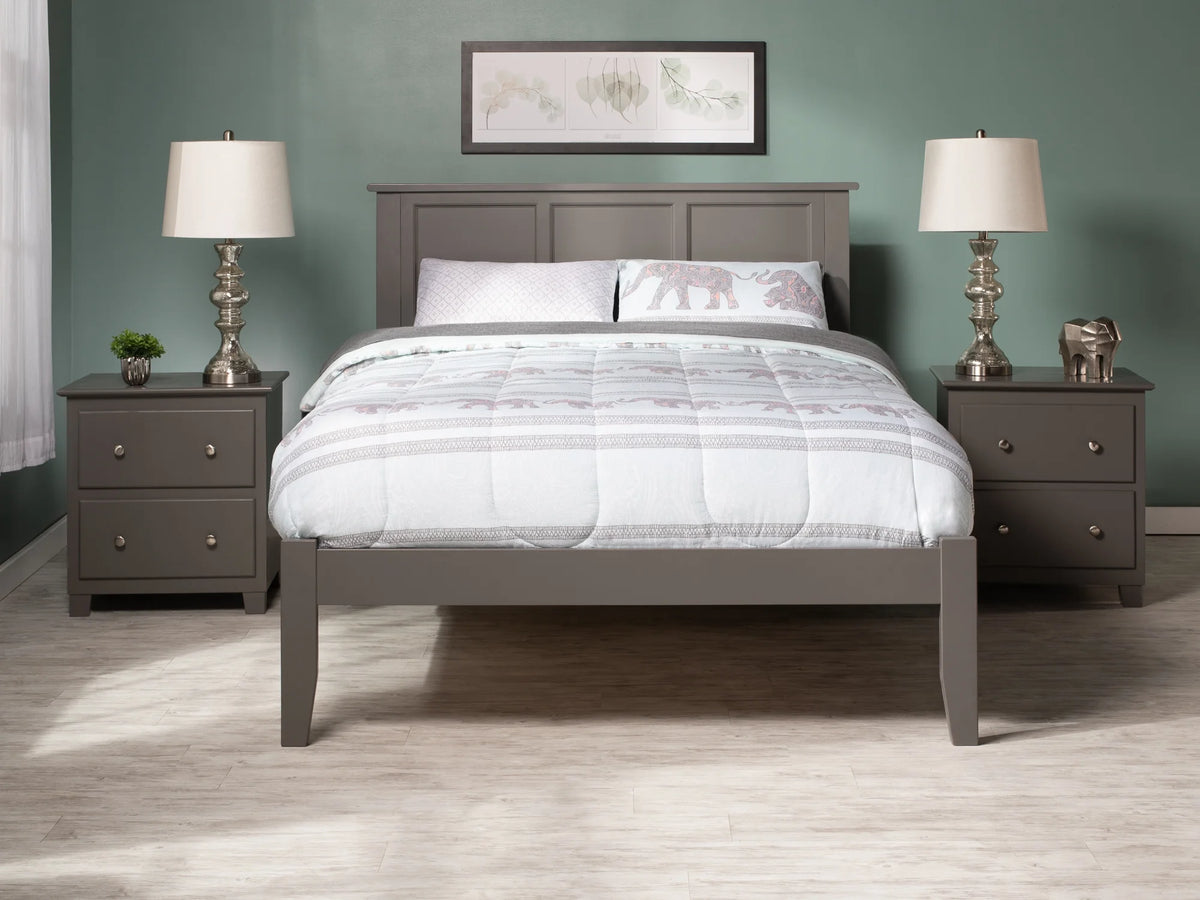 Grey Full Solid Wood Platform Bed with Panel Headboard P21072