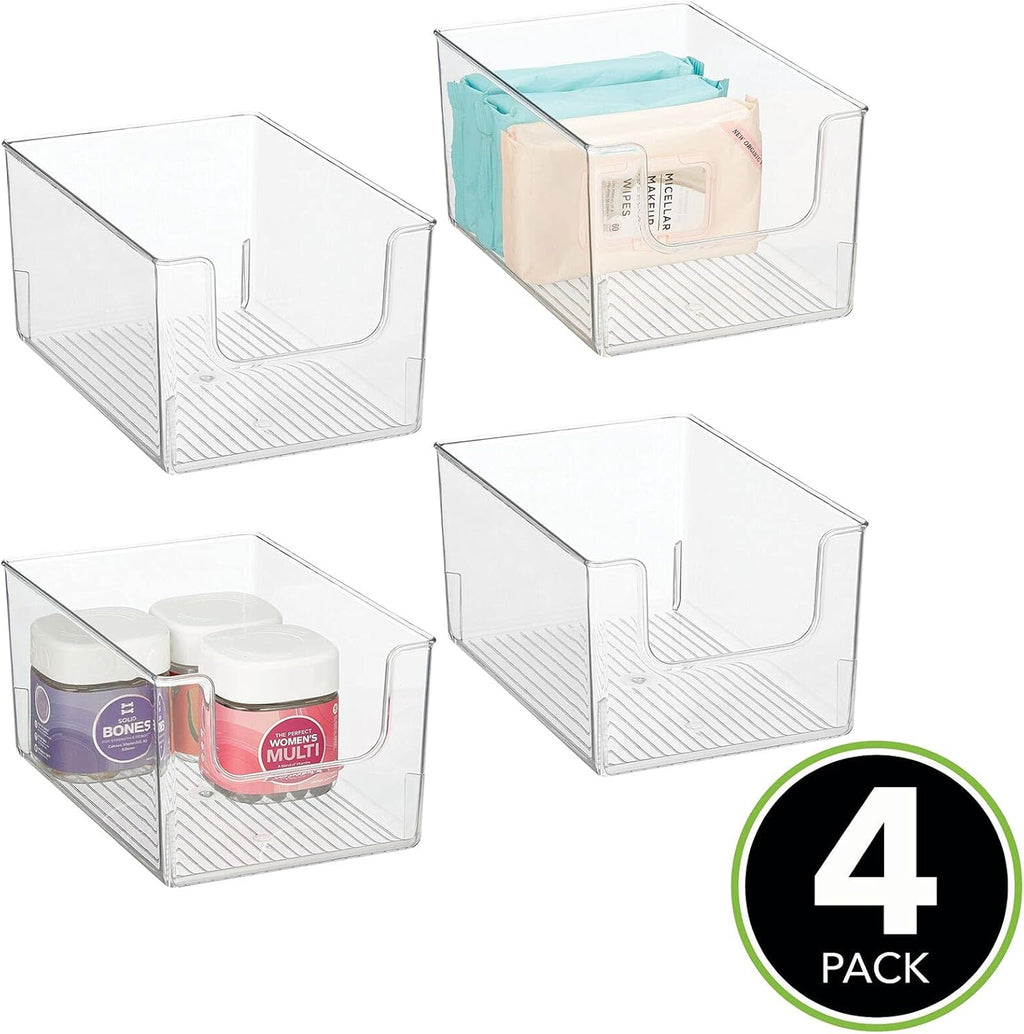 Clear Plastic Open Front Storage Organizer Basket Bin 4 Pack H12664