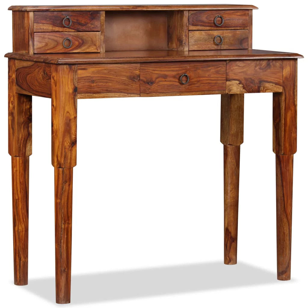 Solid Sheesham Wood Writing Desk with 5 Drawers F13589