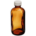 4 oz Amber Boston Round Bottle with White Polypropylene Closure L67136