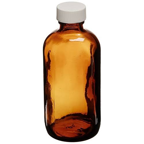 4 oz Amber Boston Round Bottle with White Polypropylene Closure L67136