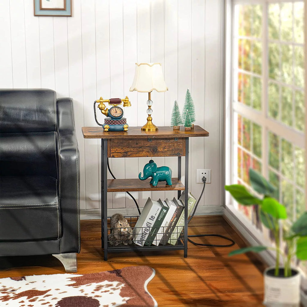 3-Tier Narrow Side Table with USB Ports & Power Outlets M59005