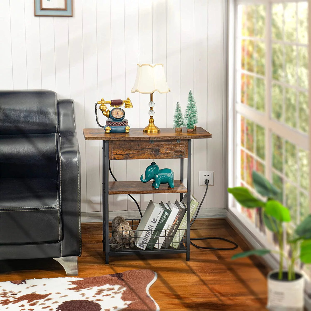 3-Tier Narrow Side Table with USB Ports & Power Outlets M59005