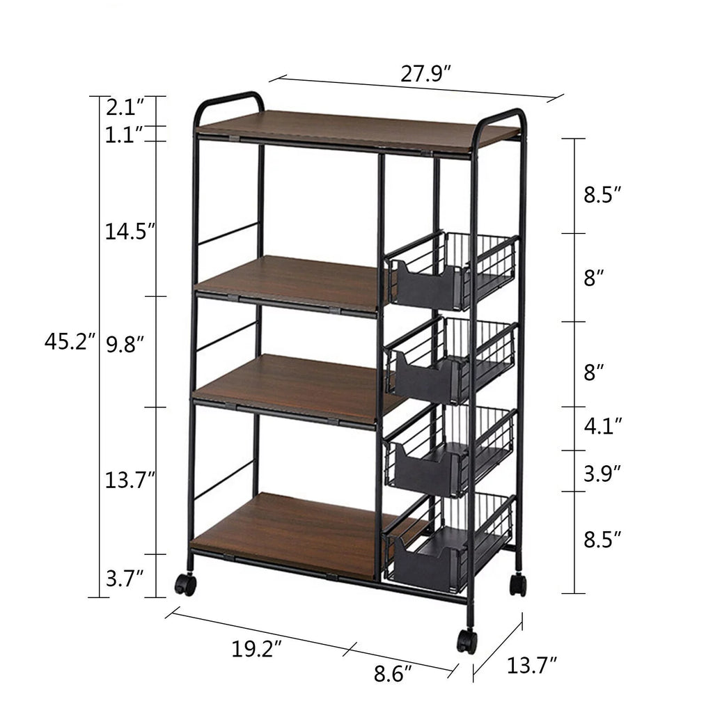 Black Kitchen Storage Rack with Push-Pull Drawer W56671